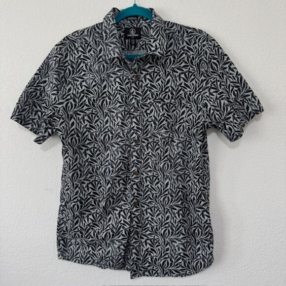 VOLCOM Men's FALLING LEAF Classic Fit Button Up Black and White T-Shirt - Size M - Picture 3 of 8